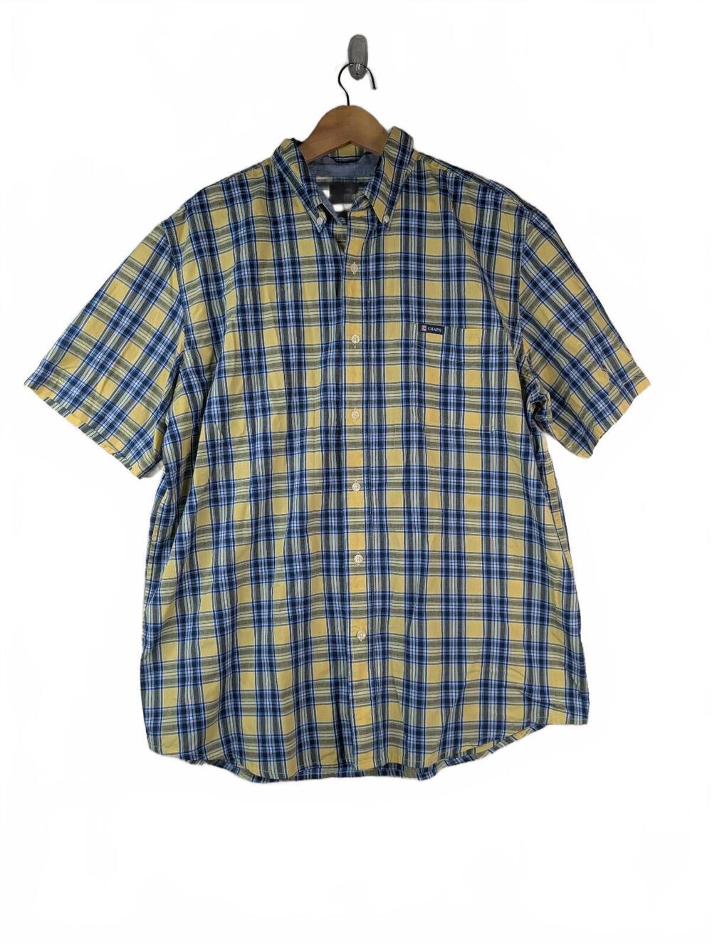 Chaps Yellow and Blue Plaid Short Sleeve Cotton Blend Button-Down Shirt XL